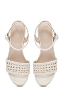 Kadın Krem Bilekten Tokalı Örgülü Dolgu Topuklu Espadril Sandalet | Derimod