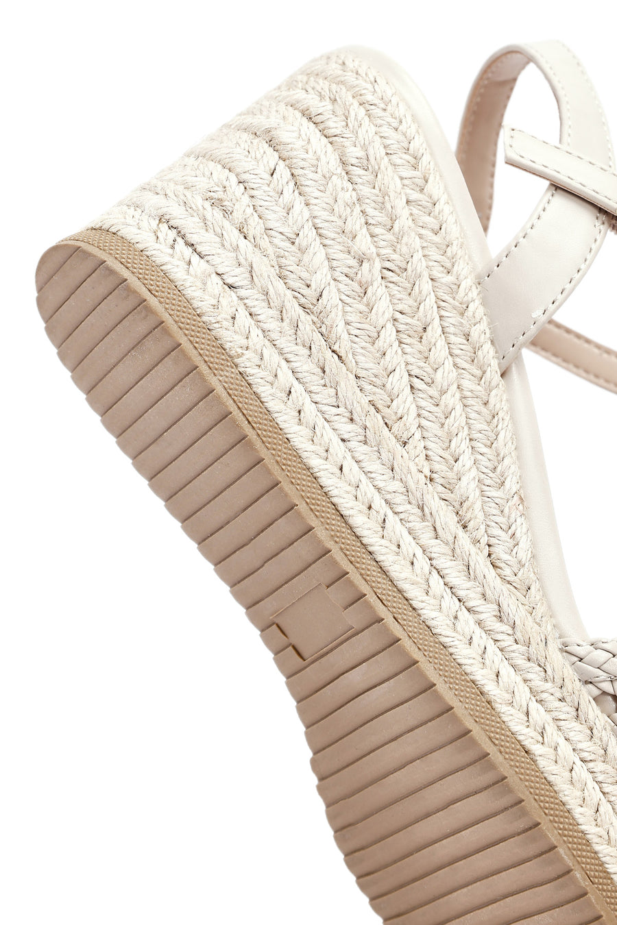 Women's Cream Ankle Buckle Braided Wedge Heel Espadrille Sandals