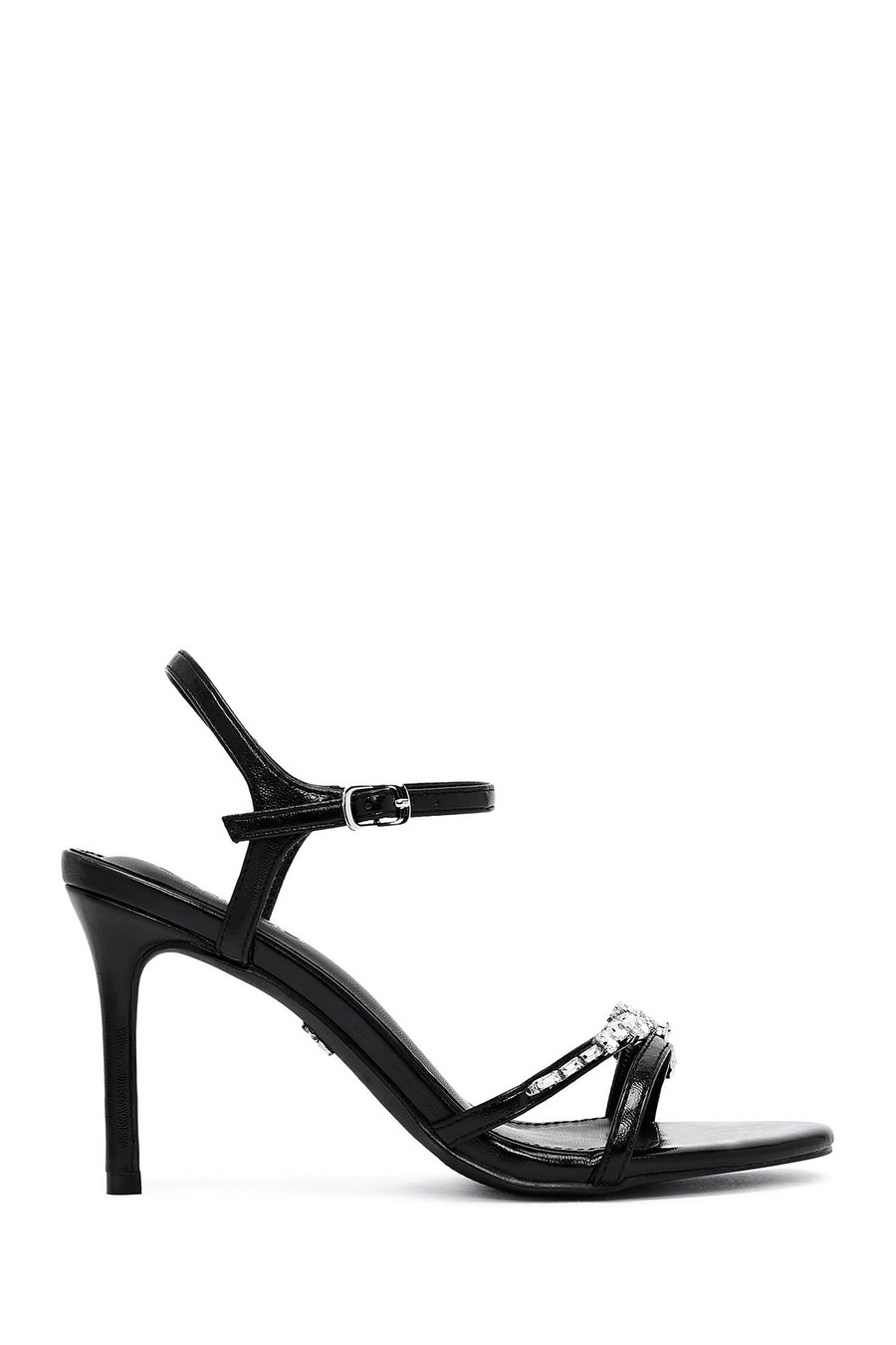 Women's Black Ankle Buckle Stoned Thin Heel Sandals 25SFE482814 | Derimod