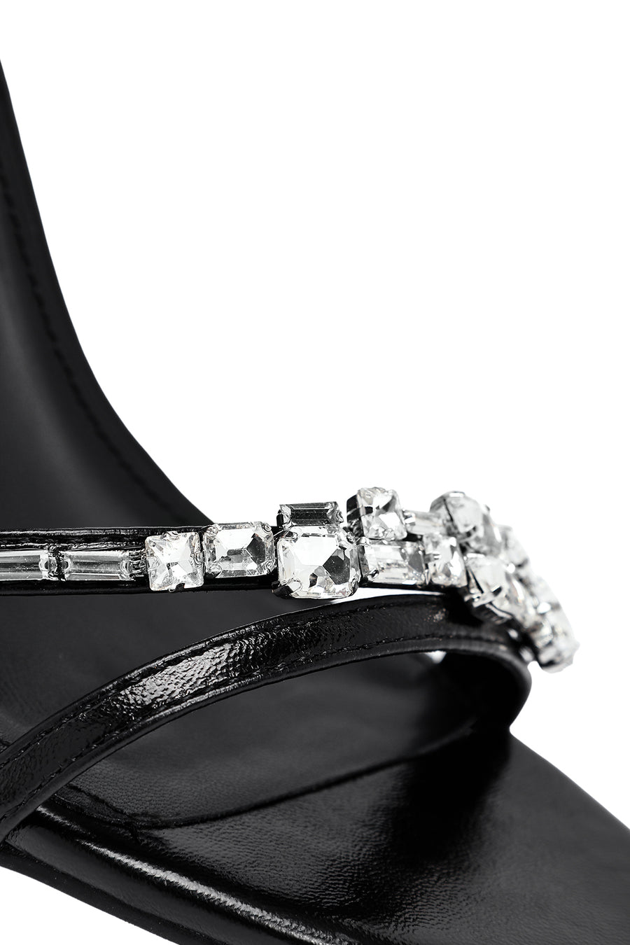 Women's Black Ankle Buckle Stoned Thin Heel Sandals
