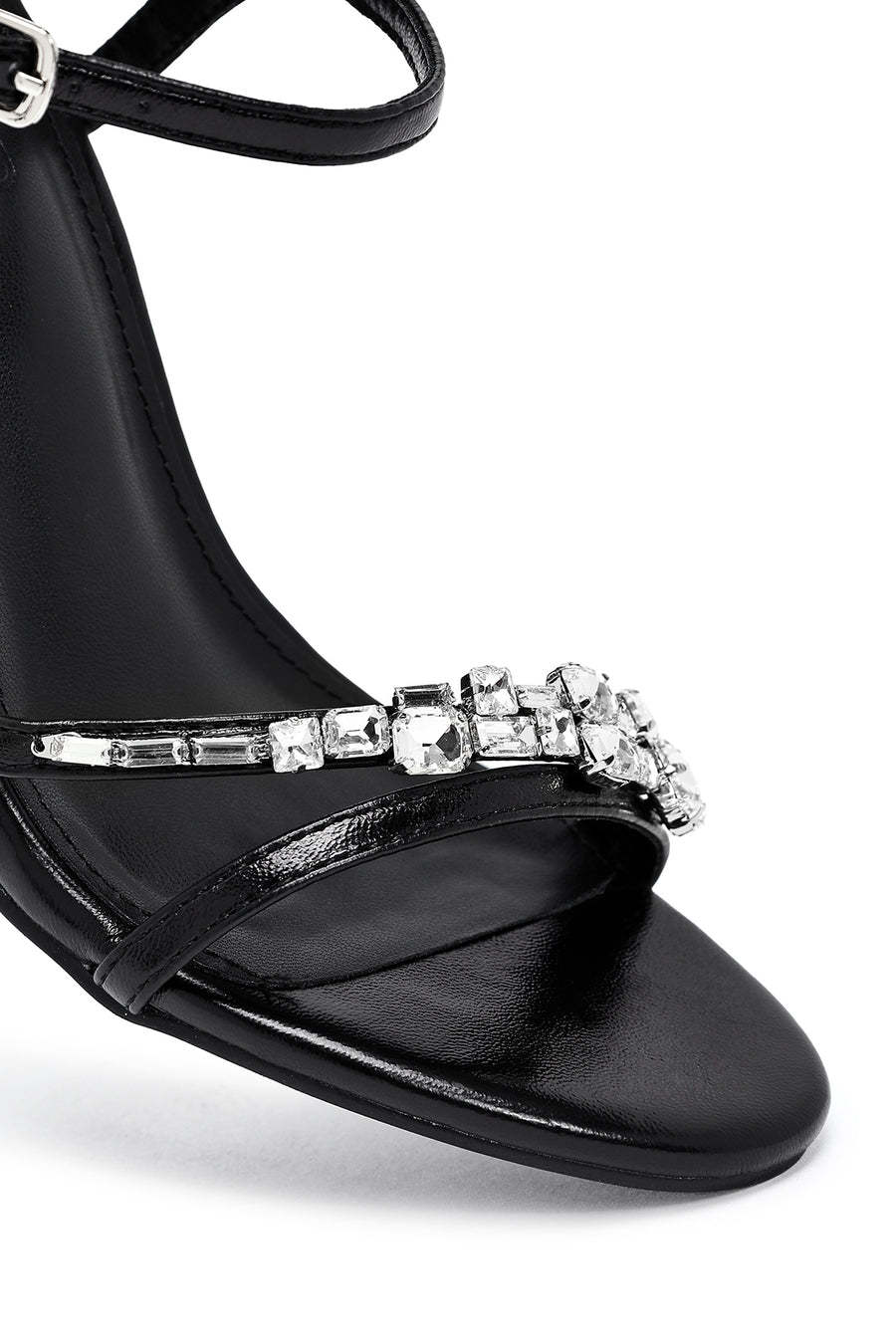 Women's Black Ankle Buckle Stoned Thin Heel Sandals