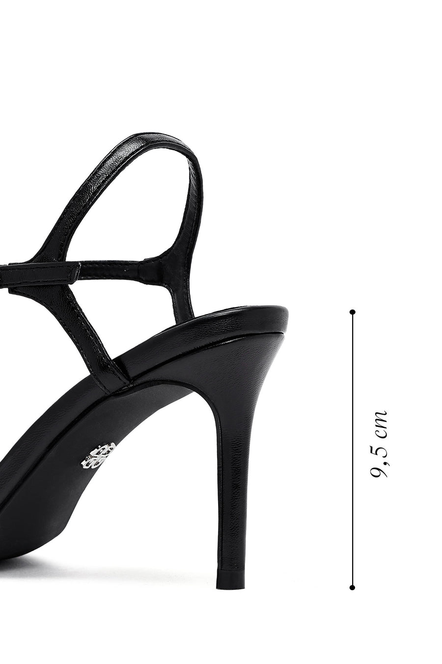 Women's Black Ankle Buckle Stoned Thin Heel Sandals