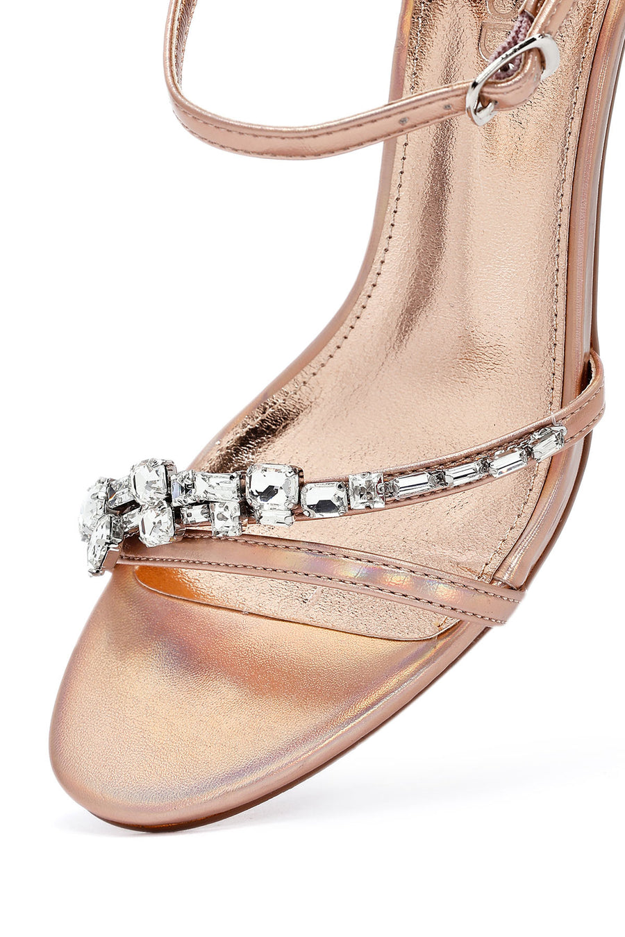 Women's Pink Ankle Buckle Stoned Thin Heel Sandals