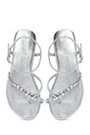 Kadın Gümüş Taşlı Parmak Arası Sandalet | Derimod