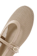 Women's Beige Strapped Mesh Ballet Flats | Derimod