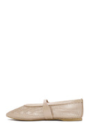 Women's Beige Strapped Mesh Ballet Flats | Derimod