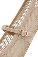 Women's Beige Strapped Mesh Ballet Flats | Derimod