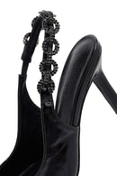 Women's Black Stone-Embellished Open Back Metallic Stiletto Shoes | Derimod