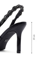 Women's Black Stone-Embellished Open Back Metallic Stiletto Shoes | Derimod