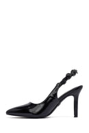 Women's Black Stone-Embellished Open Back Metallic Stiletto Shoes | Derimod