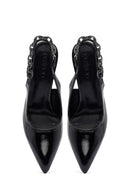 Women's Black Stone-Embellished Open Back Metallic Stiletto Shoes | Derimod