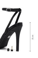 Kadın Siyah Bilekten Bantlı Metalik Yüksek İnce Topuklu Sandalet | Derimod