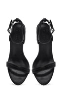 Kadın Siyah Bilekten Bantlı Metalik Yüksek İnce Topuklu Sandalet | Derimod