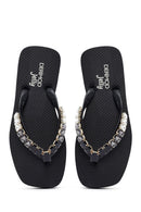 Women's Black Stone Jelly Slippers | Derimod
