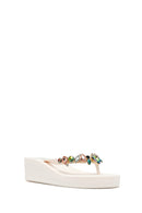 Kadın Beyaz Parmak Arası Taşlı Dolgu Topuk Jelly Terlik | Derimod