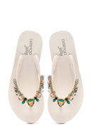 Kadın Beyaz Parmak Arası Taşlı Dolgu Topuk Jelly Terlik | Derimod