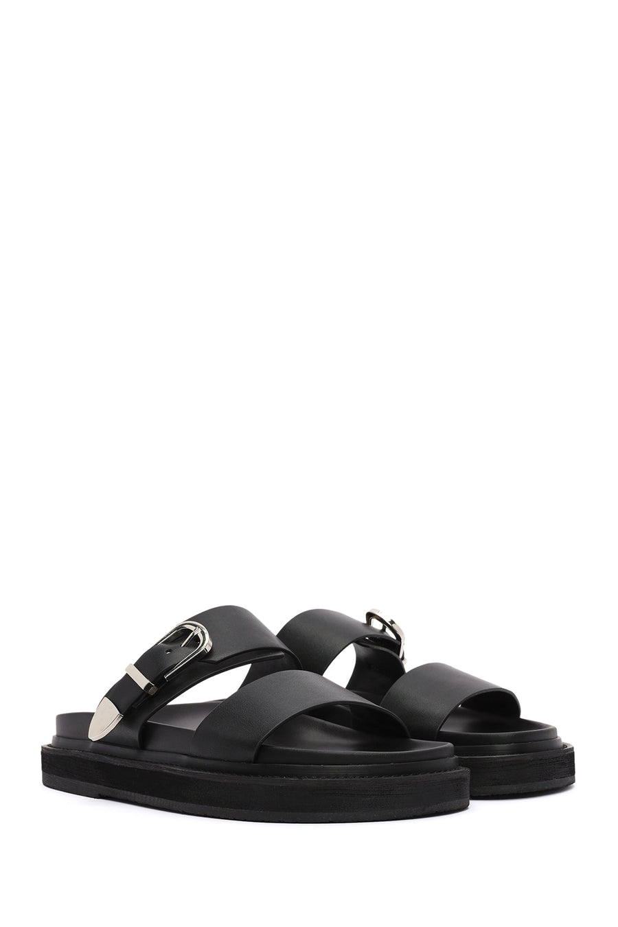 Women's Black Buckled Slippers