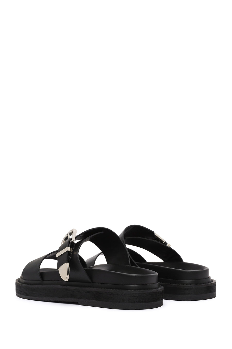Women's Black Buckled Slippers
