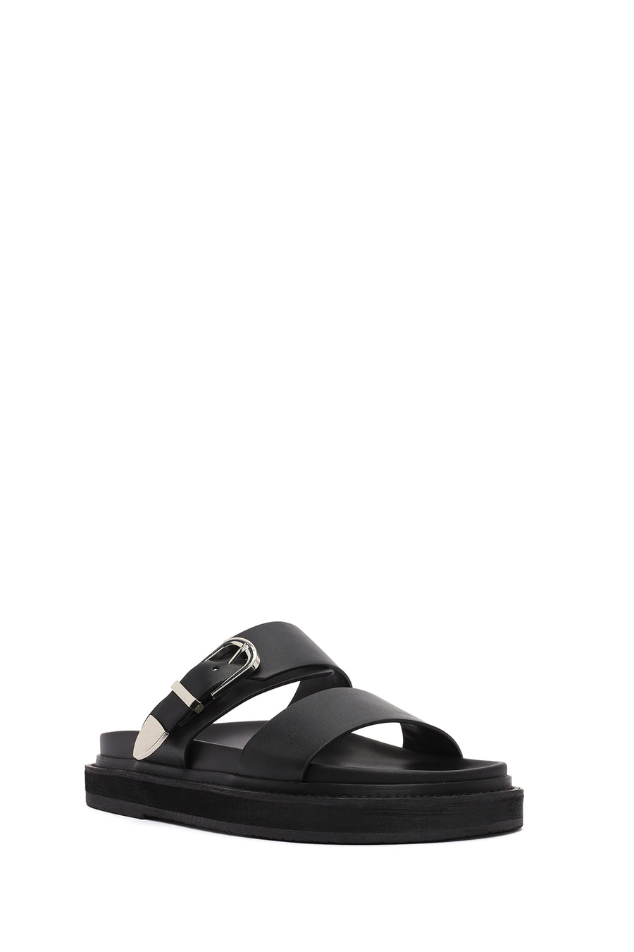 Women's Black Buckled Slippers