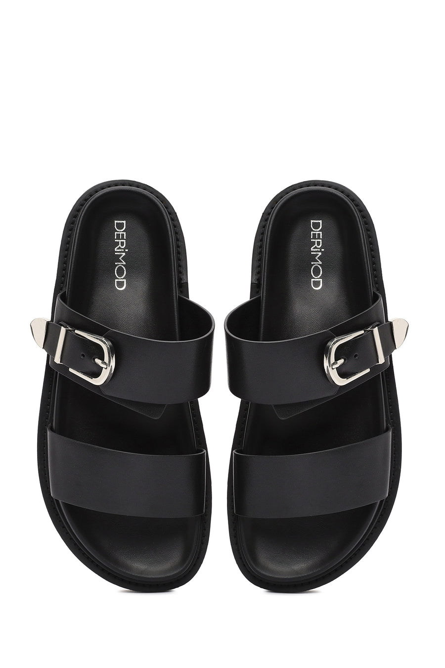 Women's Black Buckled Slippers