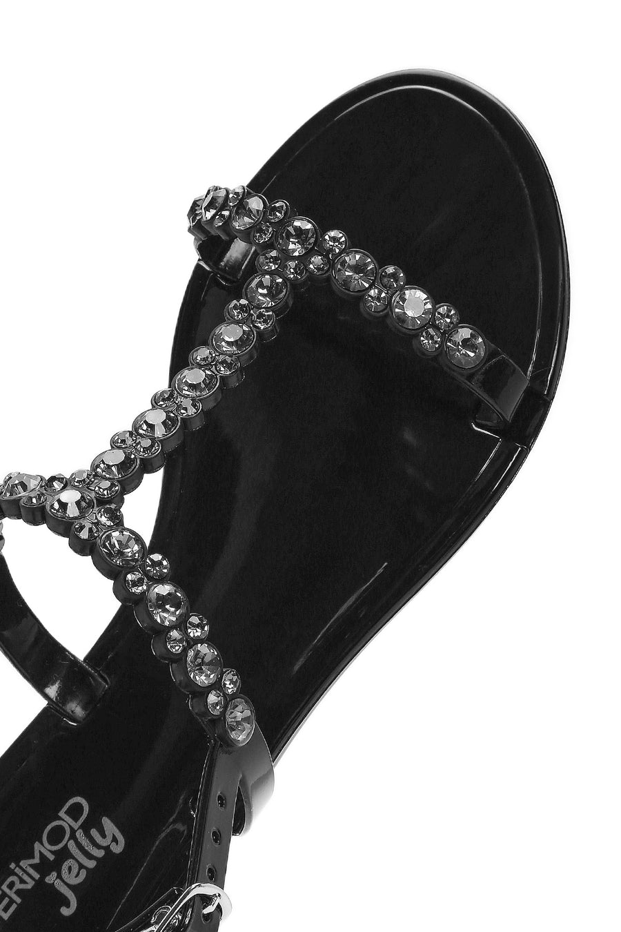 Women's Black Jelly Back Buckle Stoned Sandals
