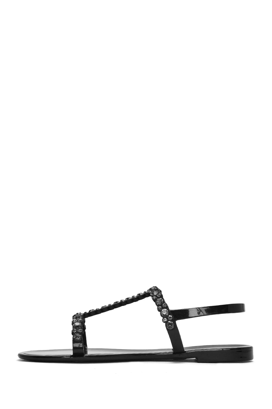 Women's Black Jelly Back Buckle Stoned Sandals