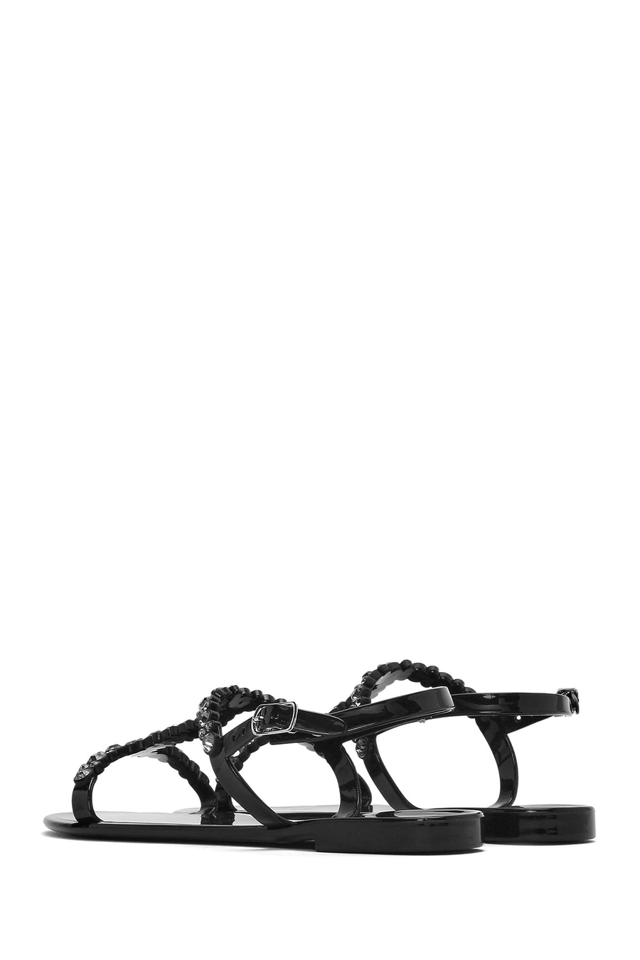 Women's Black Jelly Back Buckle Stoned Sandals