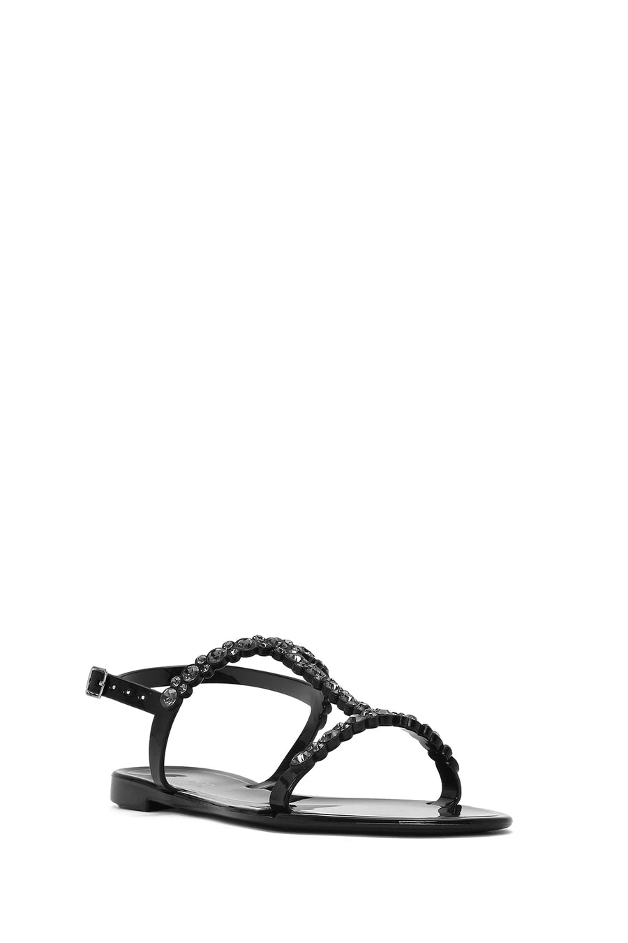 Women's Black Jelly Back Buckle Stoned Sandals