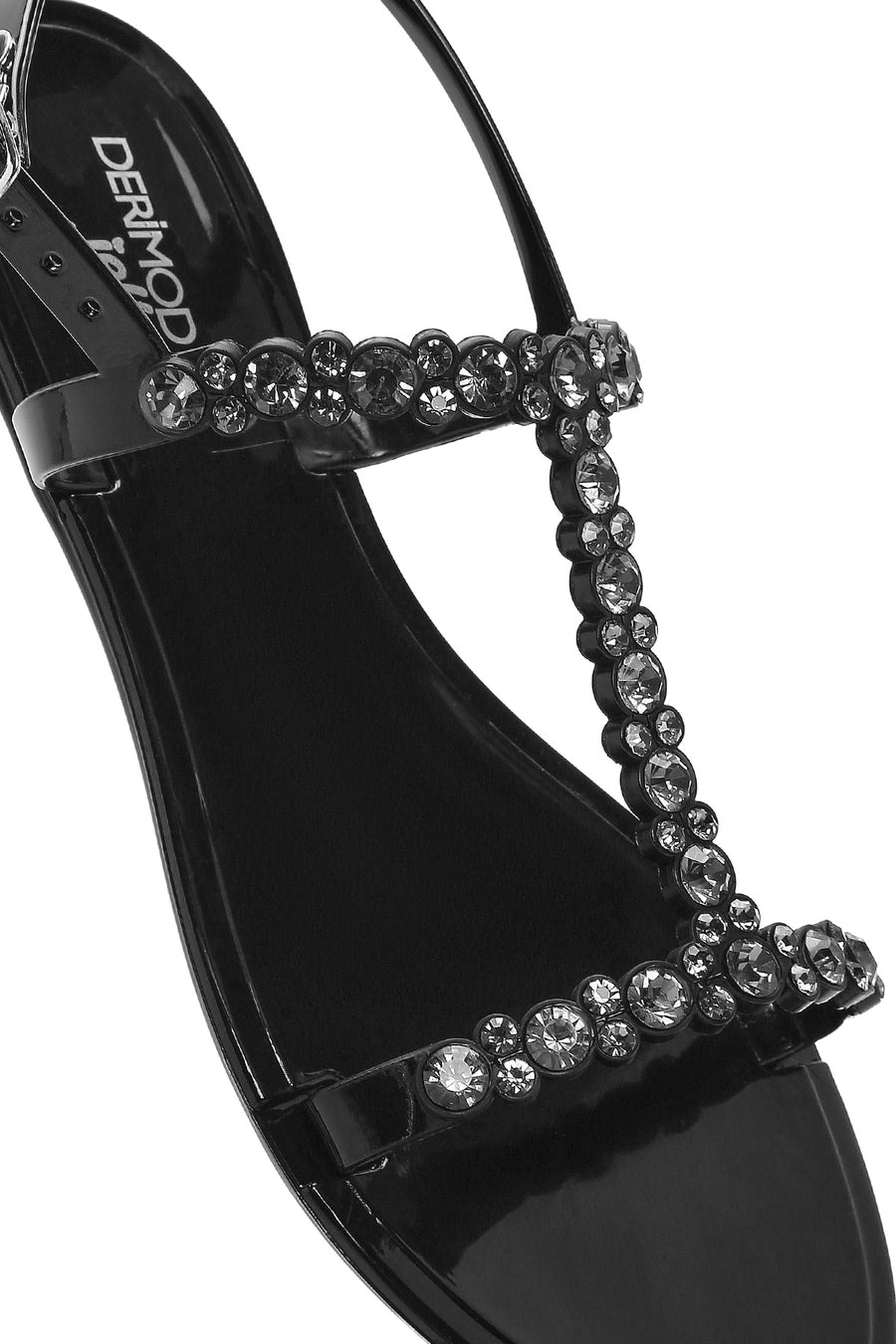 Women's Black Jelly Back Buckle Stoned Sandals