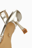 Kadın Altın Bilekten Tokalı Örgülü İnce Topuklu Ayakkabı | Derimod