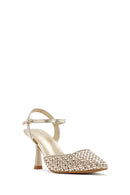 Kadın Altın Bilekten Tokalı Örgülü İnce Topuklu Ayakkabı | Derimod