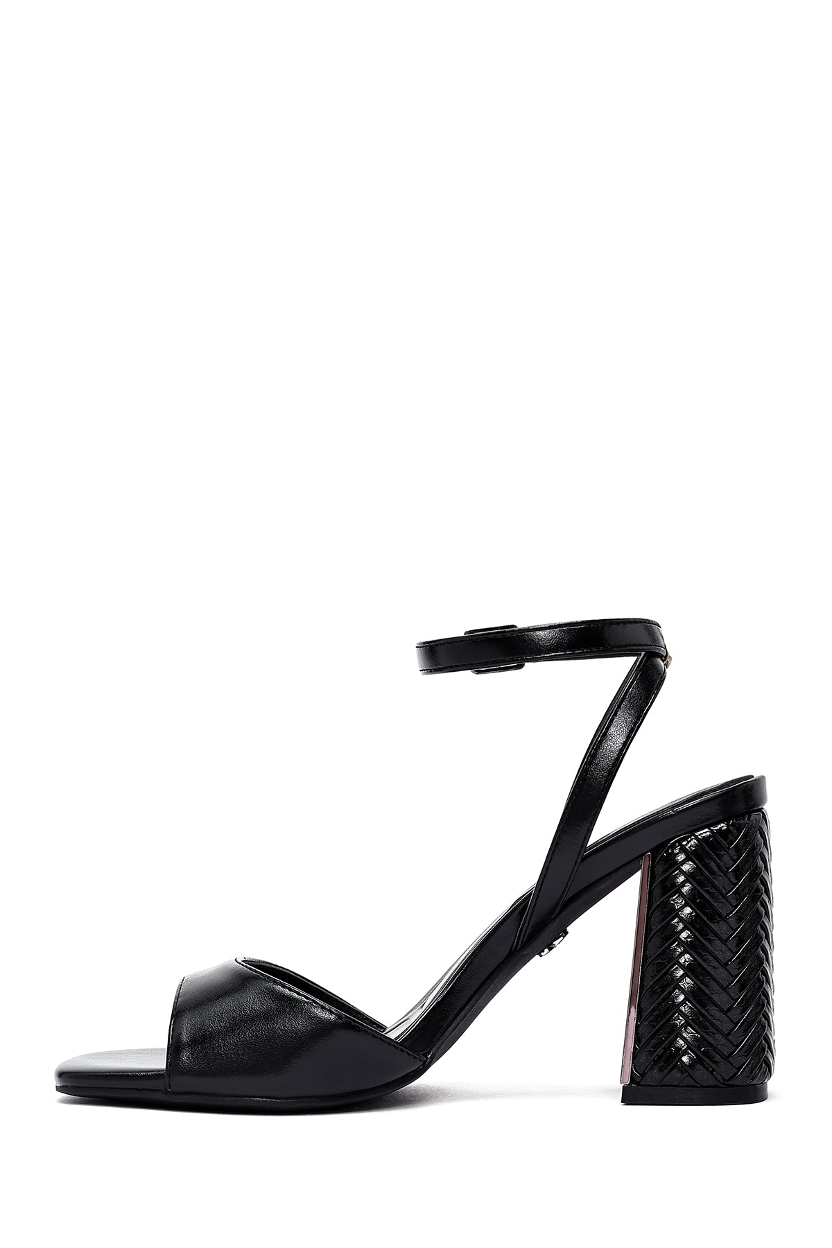 Kadın Siyah Bilekten Tokalı Yüksek Kalın Topuklu Sandalet