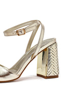 Kadın Altın Bilekten Tokalı Yüksek Kalın Topuklu Metalik Sandalet | Derimod