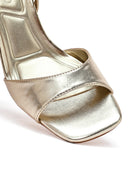 Kadın Altın Bilekten Tokalı Yüksek Kalın Topuklu Metalik Sandalet | Derimod