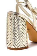 Kadın Altın Bilekten Tokalı Yüksek Kalın Topuklu Metalik Sandalet | Derimod