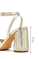 Kadın Altın Bilekten Tokalı Yüksek Kalın Topuklu Metalik Sandalet | Derimod