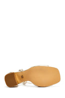 Kadın Altın Bilekten Tokalı Yüksek Kalın Topuklu Metalik Sandalet | Derimod