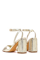 Kadın Altın Bilekten Tokalı Yüksek Kalın Topuklu Metalik Sandalet | Derimod