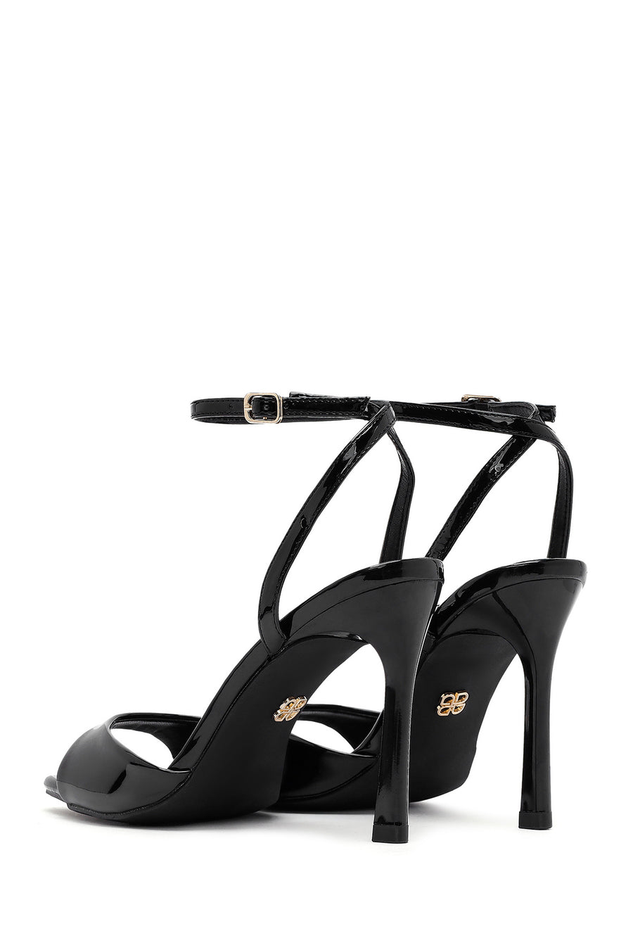 Women's Black Ankle Buckle High Thin Heel Sandals