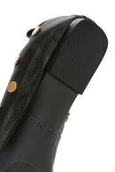 Women's Black Metal Detailed Leather Ballerinas | Derimod