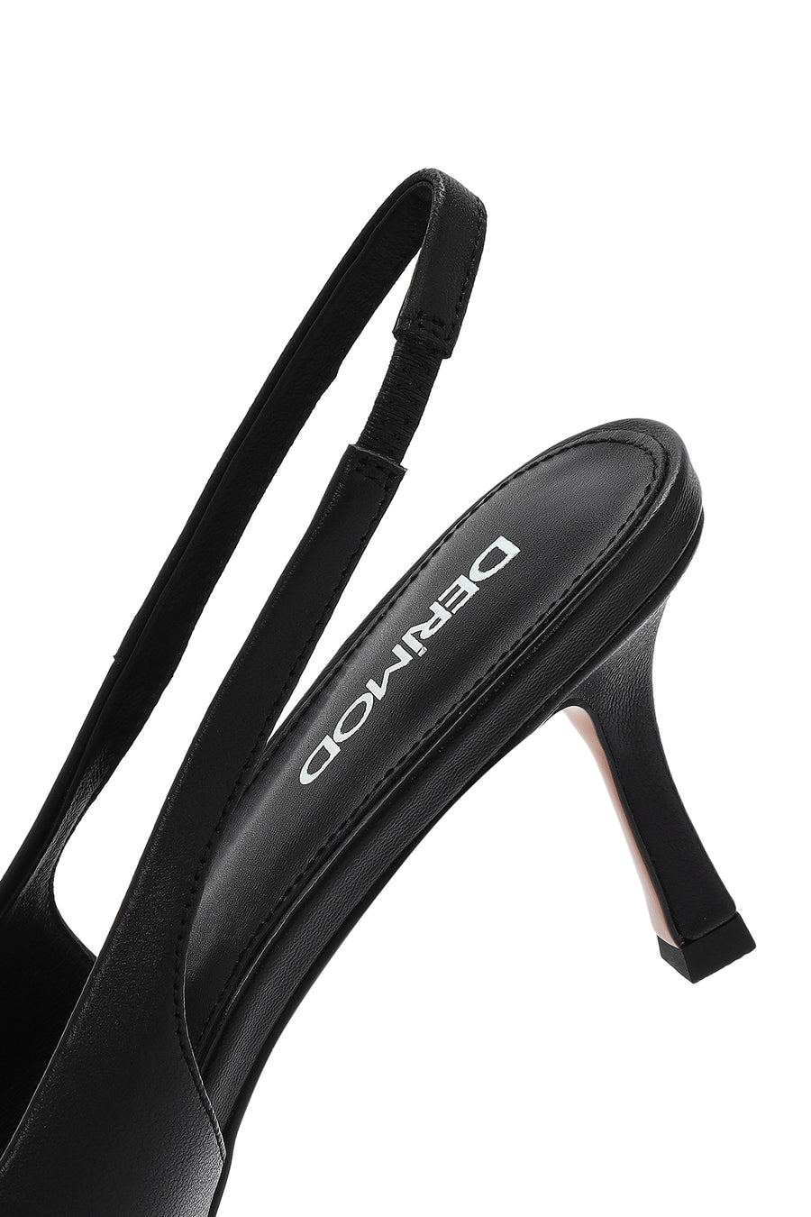 Women's Black Leather Stiletto Heeled Slingback Shoes