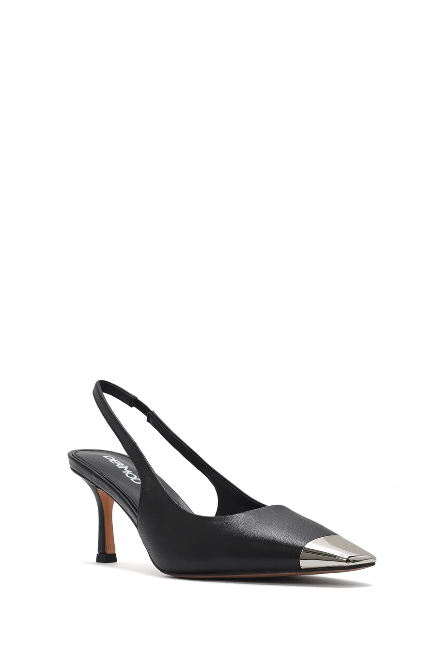 Women's Black Leather Stiletto Heeled Slingback Shoes
