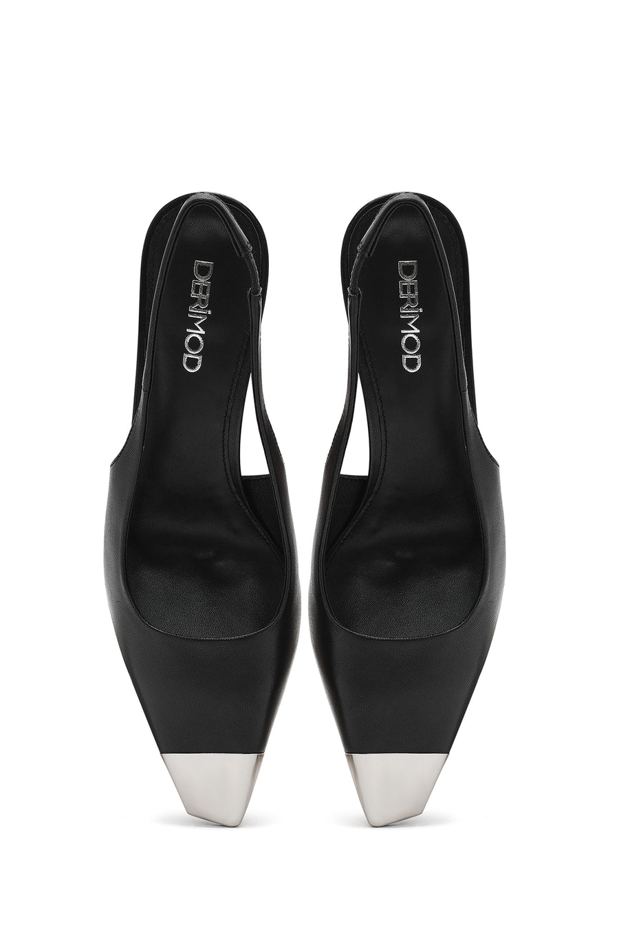 Women's Black Leather Stiletto Heeled Slingback Shoes