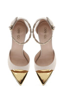Women's Cream Ankle Strap Leather High Thin Heel Shoes | Derimod