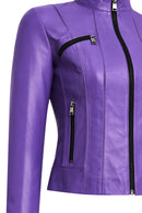 Linda Women's Purple Short Leather Jacket | Derimod