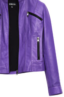 Linda Women's Purple Short Leather Jacket | Derimod