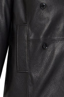 Wendy Kadın Siyah Kruvaze Yaka Uzun Deri Ceket | Derimod