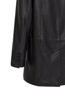 Wendy Kadın Siyah Kruvaze Yaka Uzun Deri Ceket | Derimod