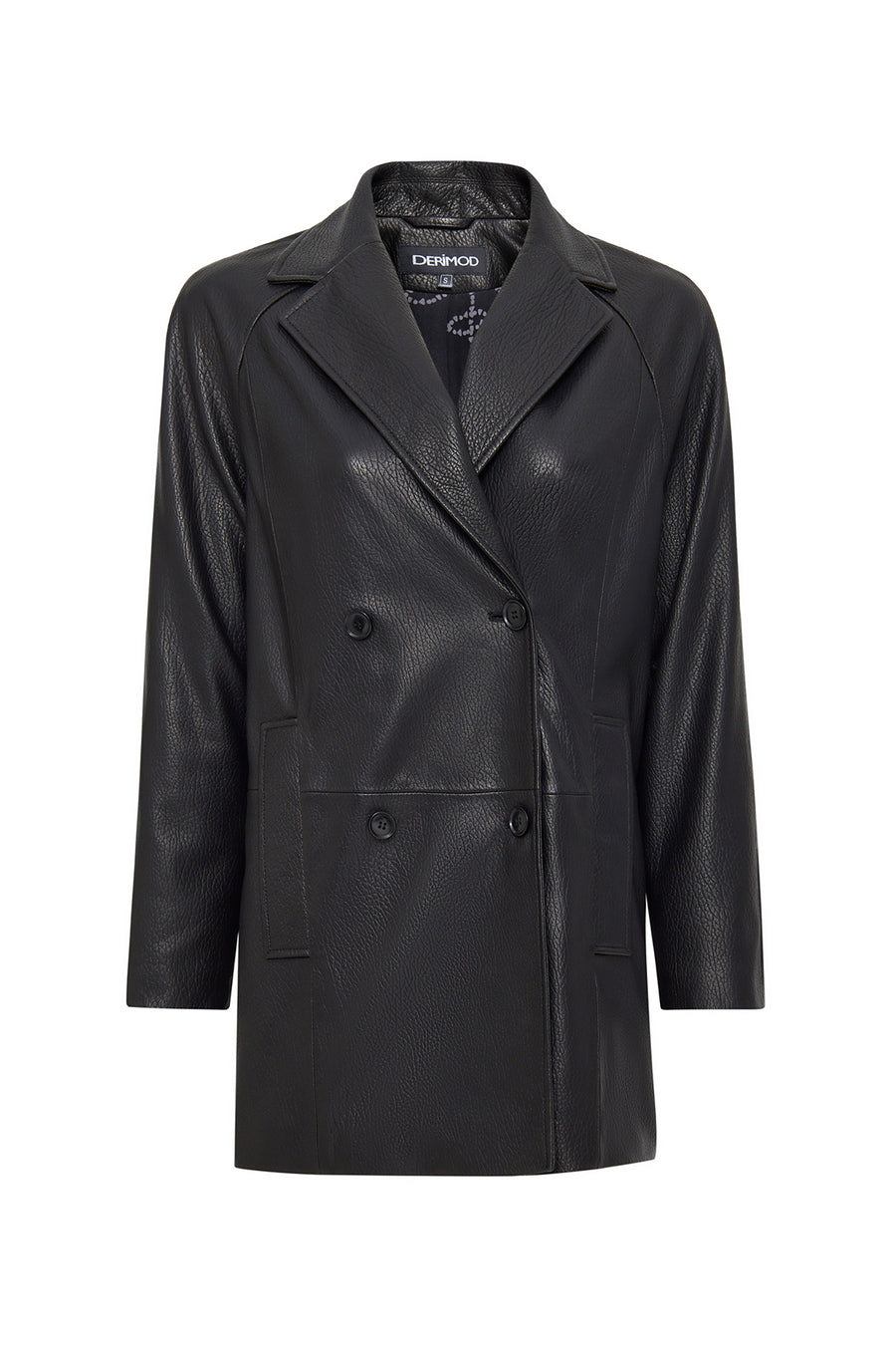 Wendy Women's Black Double Breasted Long Leather Jacket