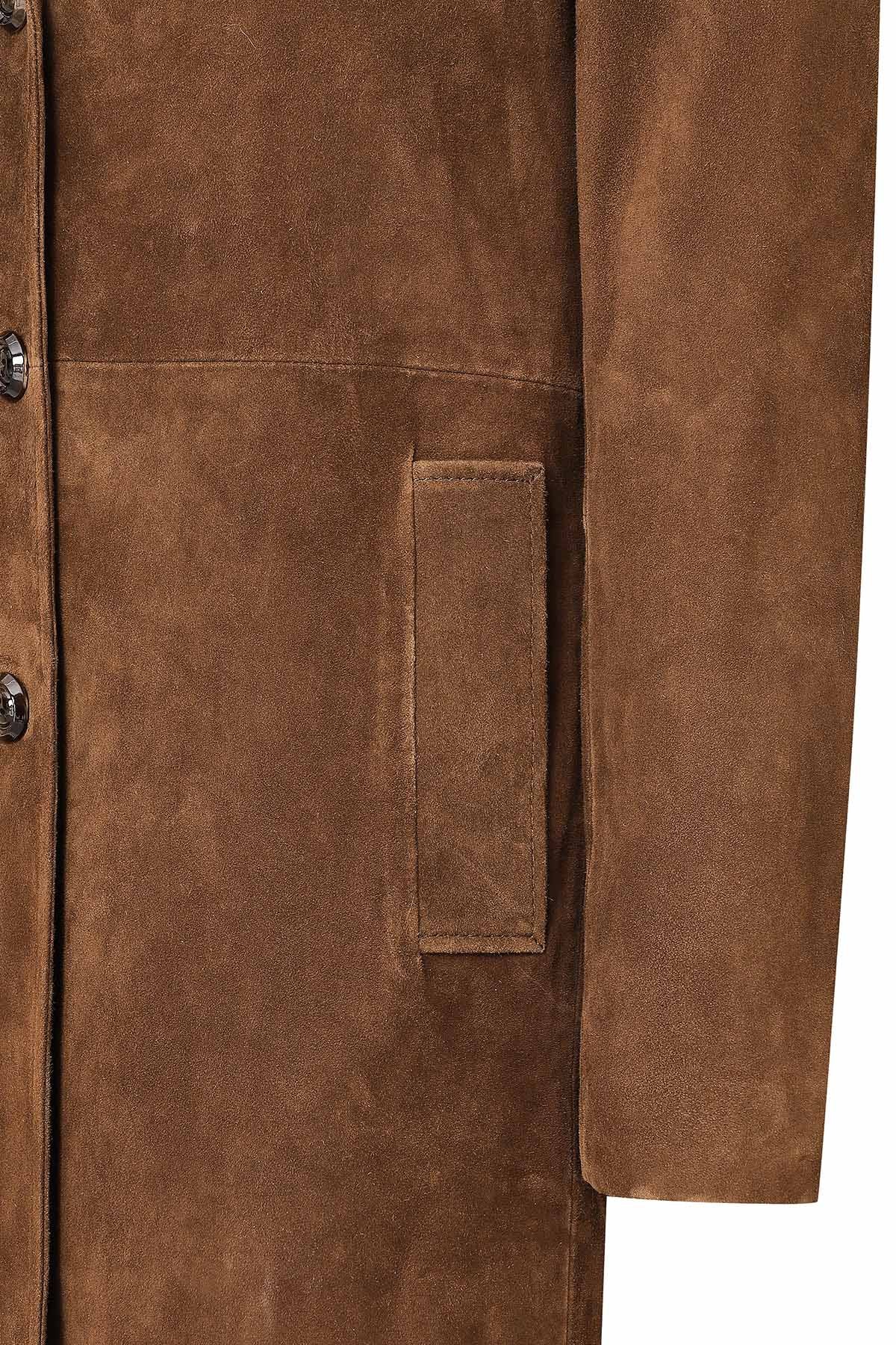 Pamela Kadın Kahverengi Süet Deri Kaban